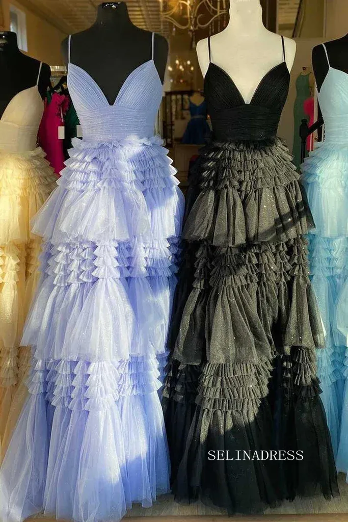 Chic A-line Spaghetti Straps Princess Prom Dresses Long Evening Dresses MLK04883