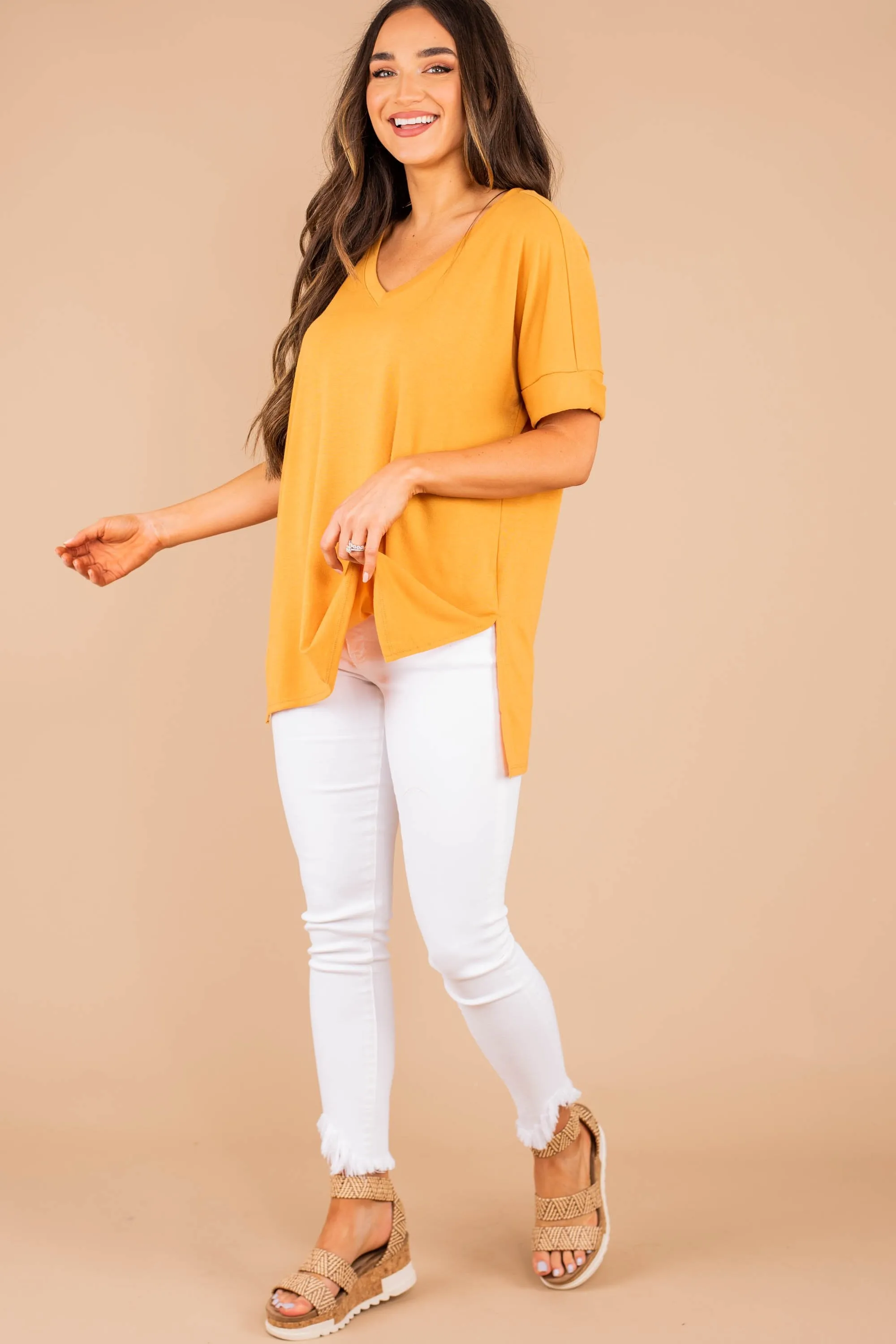 Make Your Life Easy Ash Mustard Yellow V-neck Top
