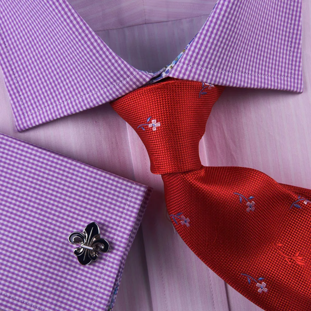 Pastel Multi-Colored Striped Dress Shirt White Poplin Contrast Cuff Business Top in French Cuffs